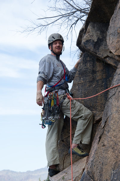 Scott leading the FA ascent on New Patriot, Old Soldier on Sycamore Wall.