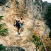 Toproping on The Triangle boulder, ca. 1995