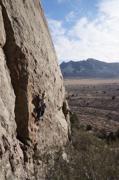 Heading up the crimpy crux of Ho-Ho!