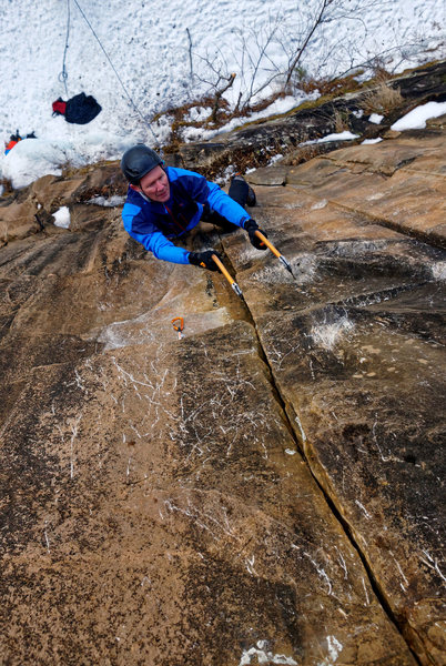 Winter crack climbing on The Seam.