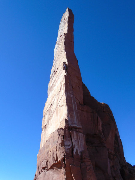 Almost to the top of P1 of bolted arete, just right of Jah Man.