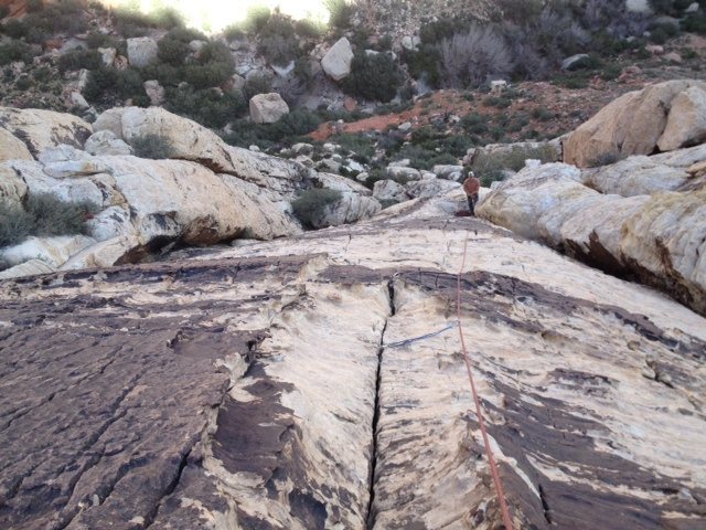 Looking down on Pitch 3. Great protection and fun climbing.