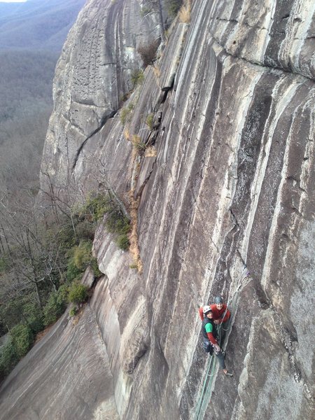 JP and I at the first pitch belay. Photo credit to Kyle Jones at bluewallphotography