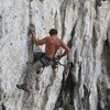 Dan Petty getting ready to clip on Cold Woman, Warm Tufa