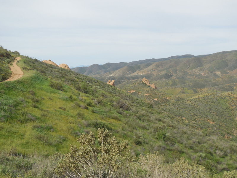 The verdant green hills surrounding Texas Canyon.