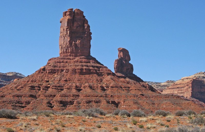 Hidden Tower (left) and McYetta's Loaf (right) as seen from the approach wash. 