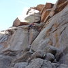 Through the first crux, on to the next.  Move up in to the chimney.