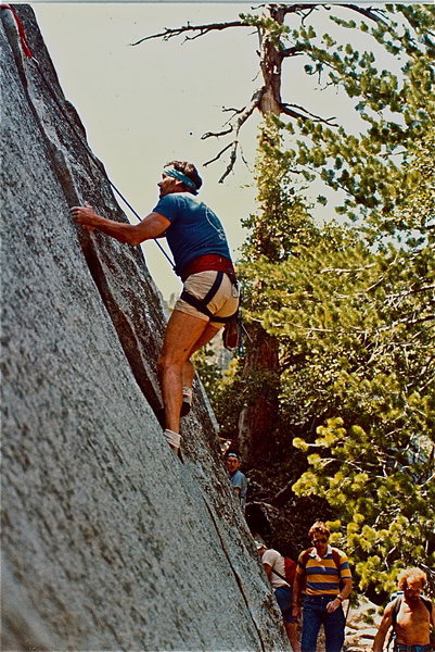 Ron Hayes following "The Shadow", but this is about where you would head over to the right on to "Free Lance"...anybody recognize the climber walking down the trail? Is that Eric Ericksson? circa 1981