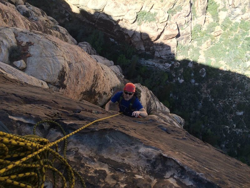 Great shot of the varnished iron rock on this route.