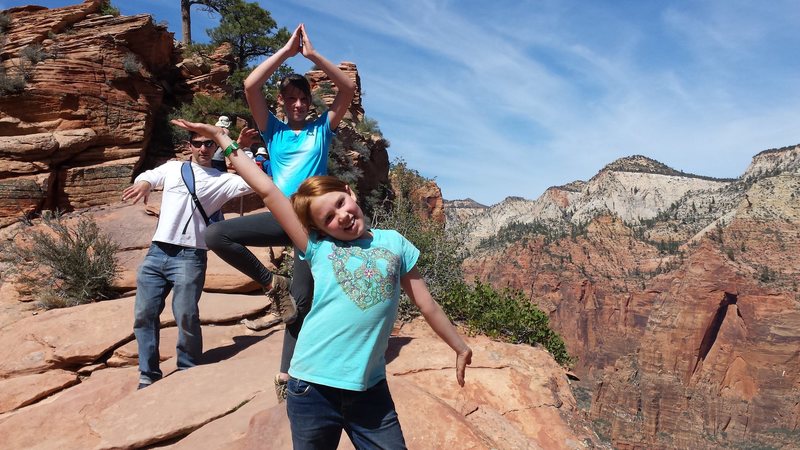 Steve and the girls at Angel's Landing Zion. Spring Break 2015.