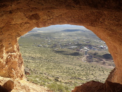 Looking out of the cave. You can see my van parked in the dirt circle. 