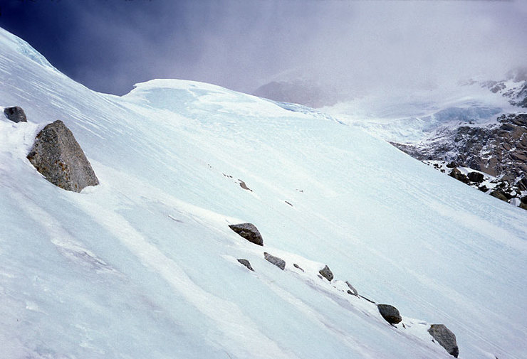 Looking up at the 1st ice dome (upper left) and 2nd ice dome (upper center)