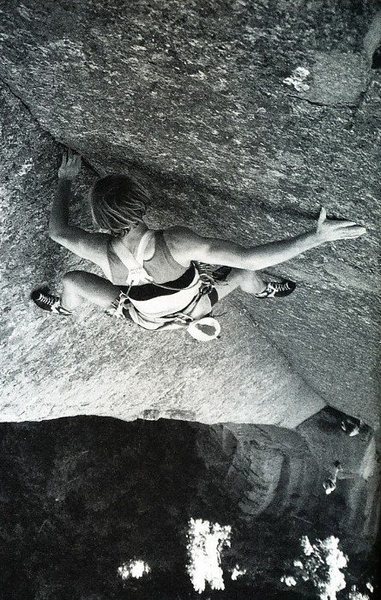 Todd Skinner on Hollow Men (5.12c), Devil's Tower<br>
<br>
Photo by Beth Wald