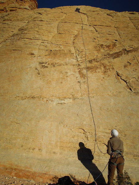 First bolt where the rock changes color around 15' up.