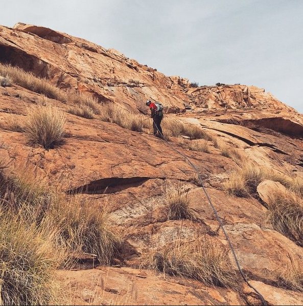 Ghazaly rappeling from the first belay station.