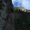 Climber on Canary. Photo taken from Logger's Ledge