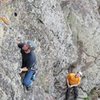 Adam Huxley starts up pitch 2 of Zion Train; Josh Pollock belaying.<br>
<br>
Photo: Steve Grigel.