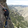 Adam Huxley beginning the final slab on Zion Train.<br>
<br>
Photo: Steve Grigel.