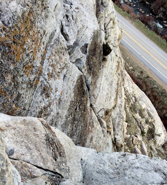 Looking down the route from the top of the third pitch.