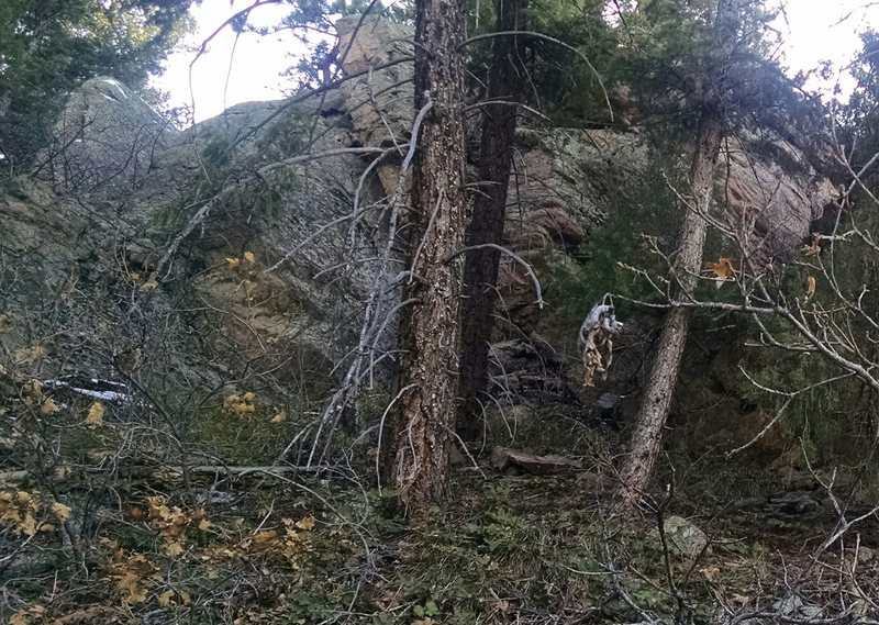 Leave the trail and head uphill from this boulder to get to Pyramid. 