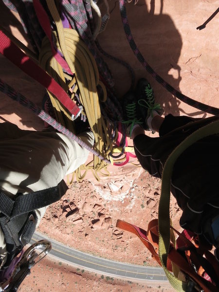 Looking down from the final belay "ledge".