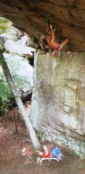 Rob Robinson on Champagne Jam (5.12+), Sand Rock <br>
<br>
Photo by Greg Collins