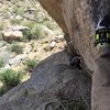 From belay at top of first pitch.  Terry chimneying up.