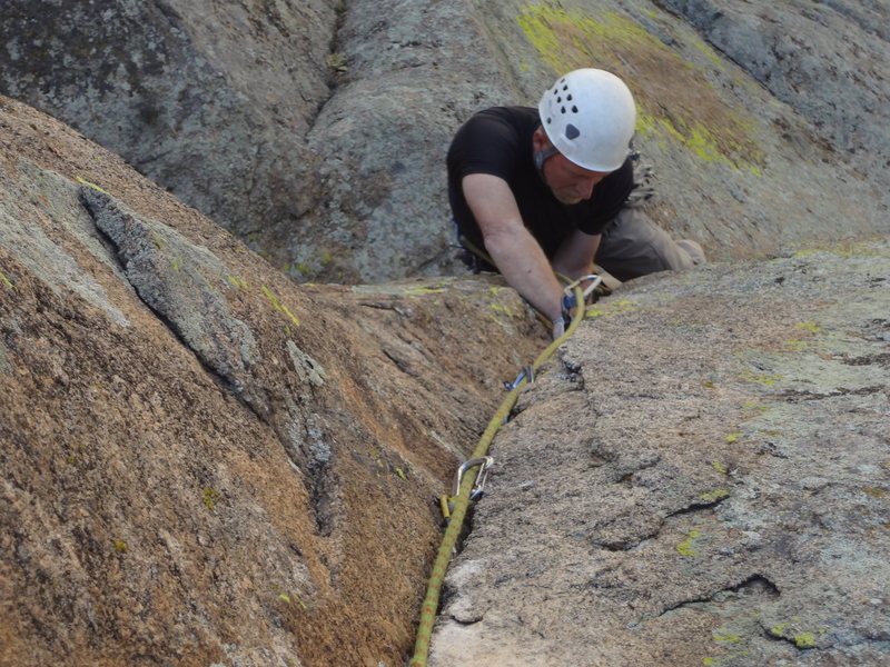 The finger crack at the top.  This picture is a little deceiving.  This is pretty much dead vertical.