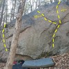 Another spot with a few routes on the way in to the Backwoods Wall. It is at aprox. 41.62489, -71.77506 . 