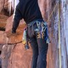 Former Telluride ski patroller and current full time ski and climbing guide Dan Z. leading the slot in perfect conditions.