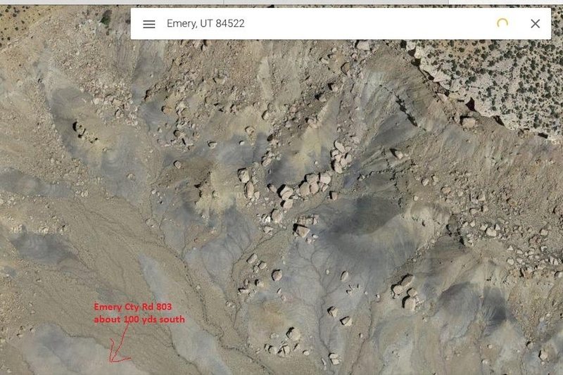 Google earth view of some of the boulders along the Molen Reef, right off the Moore Cutoff Rd