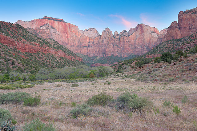 Looking into the Oak Creek Drainage from the Zion Human History Museum.