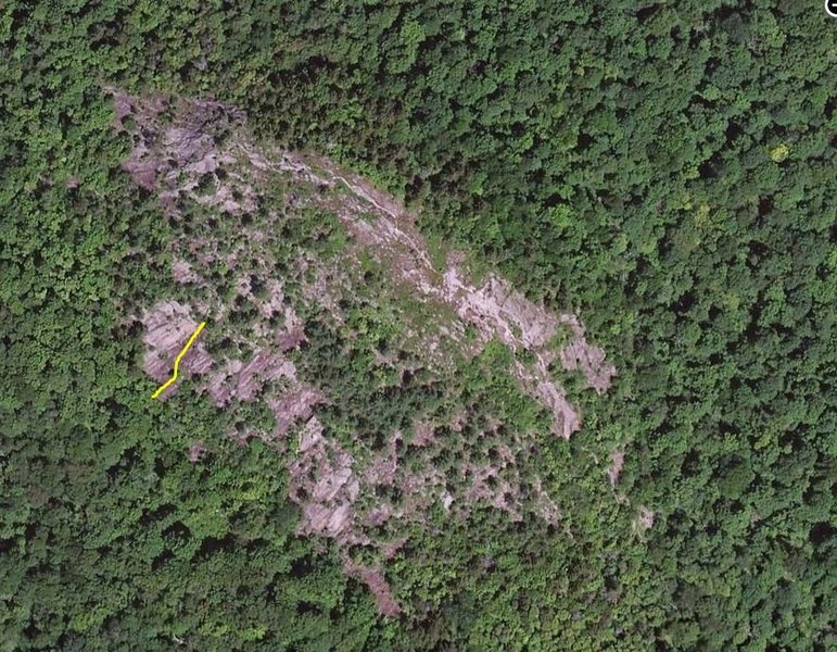 Sky View of Coney Mtn. compliments of Bing Maps. Yellow Line is the route.