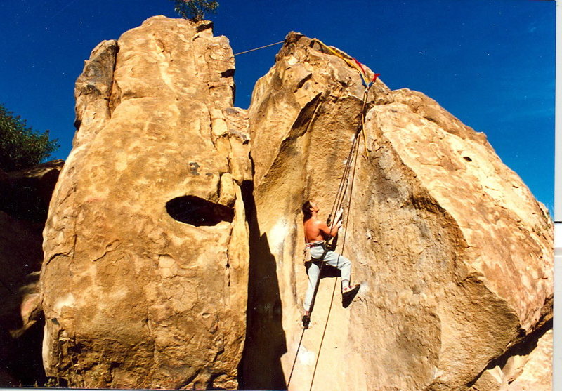 Peter Hayes, ca. 1985, near the cruxy top on that good old TR.