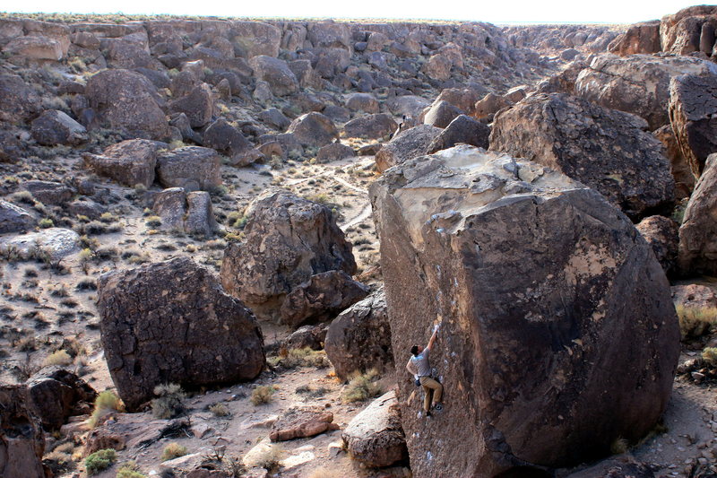 Setting up for the easier climbing above