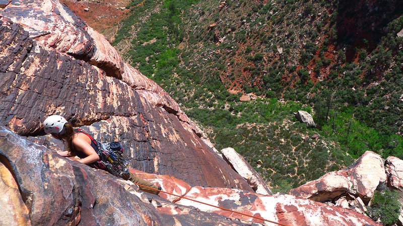 Traverse below the belay on the second to last pitch.