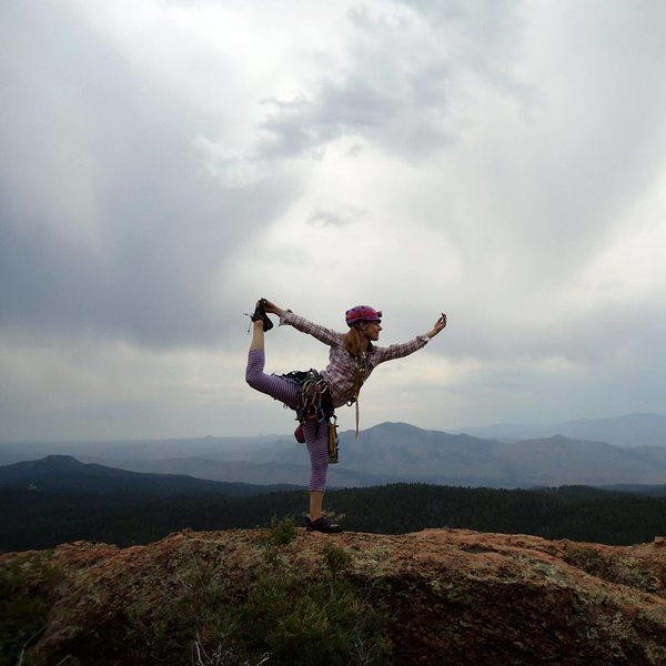 yoga bits on the summit of jungle mountaineering, rampart range, co.(pikes peak is in the background somewhere) summer 2014