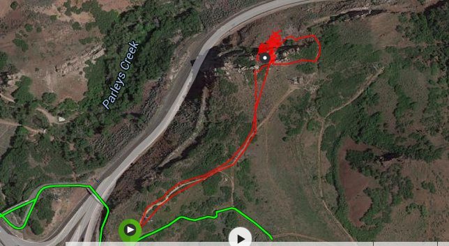 This is my GPS track from the parking lot/trail head to the wall (and climbing!). There are two paths down on the east side - a bad one, and a good one, the bad one is closer to the wall and has a rope helper, but it's awful, the one I took has lumber supported 'stairs'. 