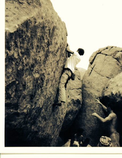 JJ bouldering At The Dougherty St. boulders, Prescott, AZ 1999.