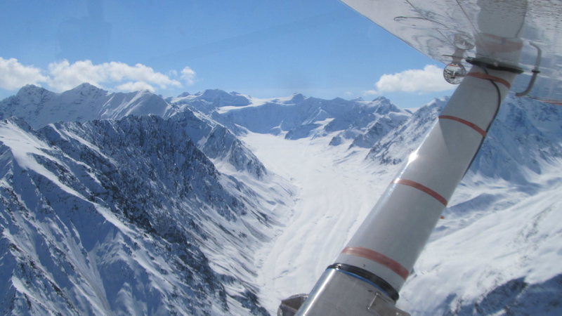 Looking up the Powell Glacier at Turtle Flats. The pilot, Mike Meekins, says he has landed NOLS up there in the past.