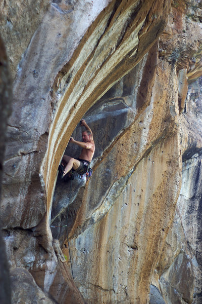 Keith Beckley climbing Be The Burn 5.11+, The South End, Peaks Crag.