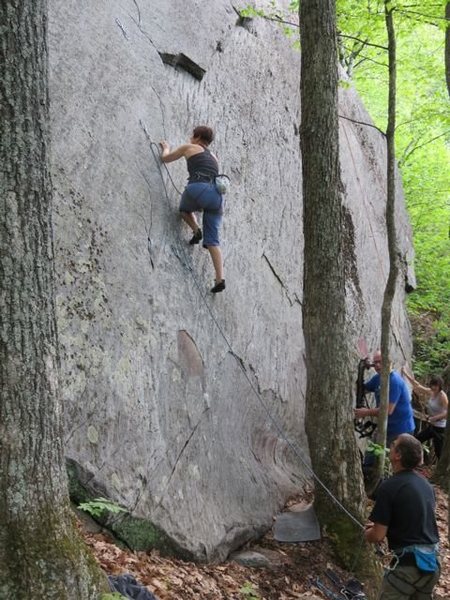 Leslie Smith belayed by Jason "Lord" Peterson