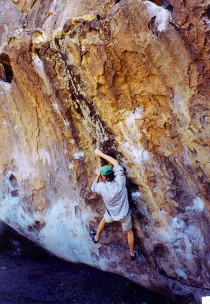 Eric Zschiesche on the Mushroom Bouler, Hueco Tanks 1997.