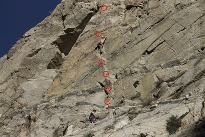 I felt like this section was the crux, pulling off a pocket jug and a crimp, dead point to the lip and pull the mantle with your last bolt 8 feet below. 