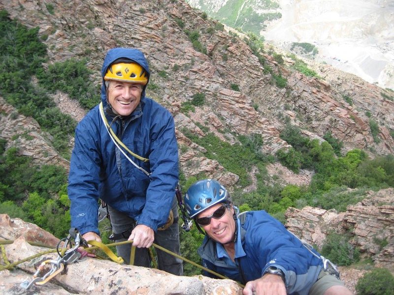 During the FA on a great day with wonderful people. Charlie Sturgis arriving at the belay. Photo by the Yogini.