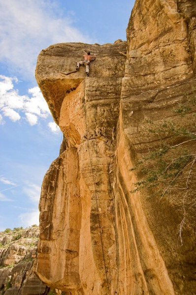 JJ at the top of classy Runaway Train. East side of Antelope Flats. Just down Canyon from the Baker’s Wall. 7- 10 minute walk. Kind of a stand alone route with one other .10+.