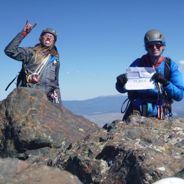 On the Crestone Needle after completing the direct variation of Ellingwood Ledges.