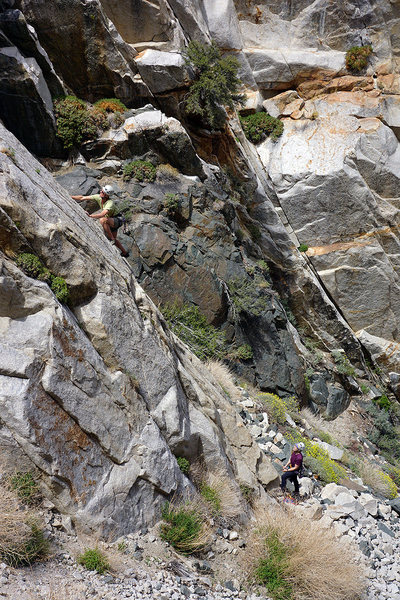 Doug B. at the crux of 'Sweetie' - Em belaying