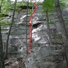 Cornflake - climb the large flake, at one point you will have to deal with the tree.