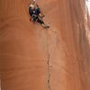 Entering the crux.<br>
Photo by Rayna McGinnis 